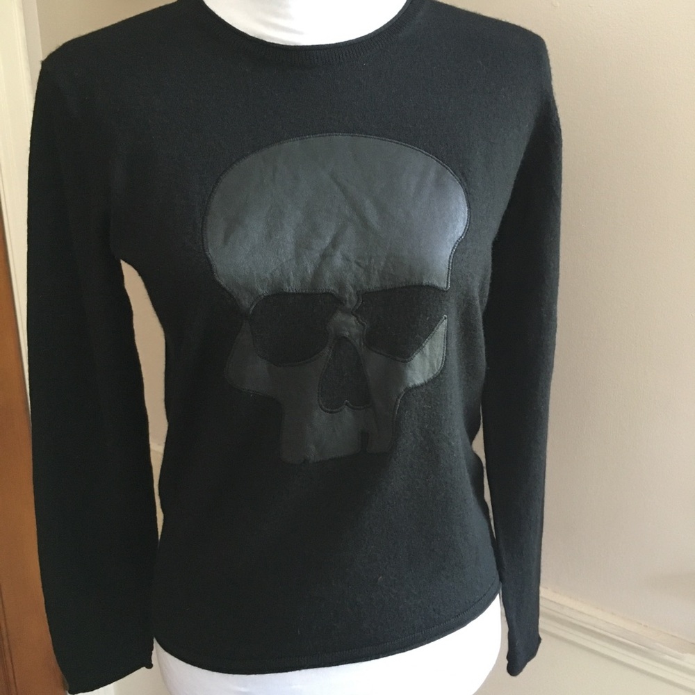 The Kooples Wool and Lambs Leather Skull Sweater Womens Sz Small